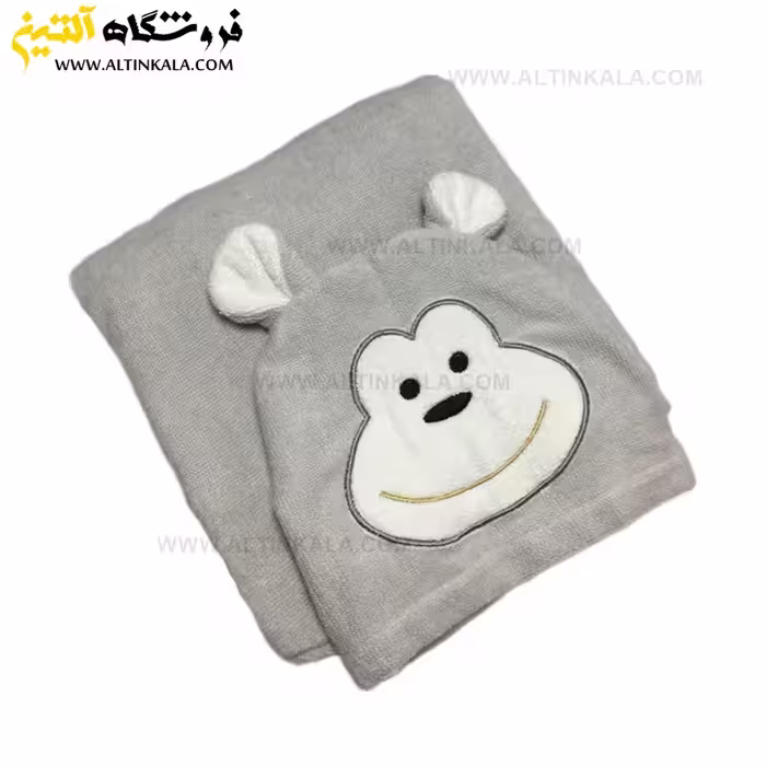 حوله پالتویی کودک سلین طرح میمون طوسی روشن سایز 4-5