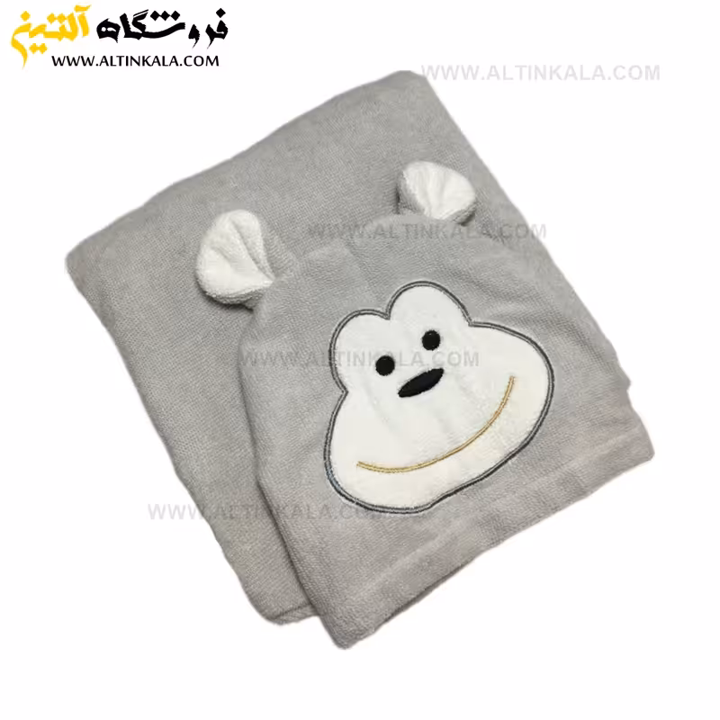 حوله پالتویی کودک سلین طرح میمون طوسی روشن سایز 4-5