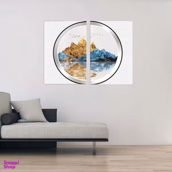 تابلو شاسی بکلیت طرح مدرن نیم دایره منظره دریا و کوه مدل SH-1863 مجموعه 2 عددی