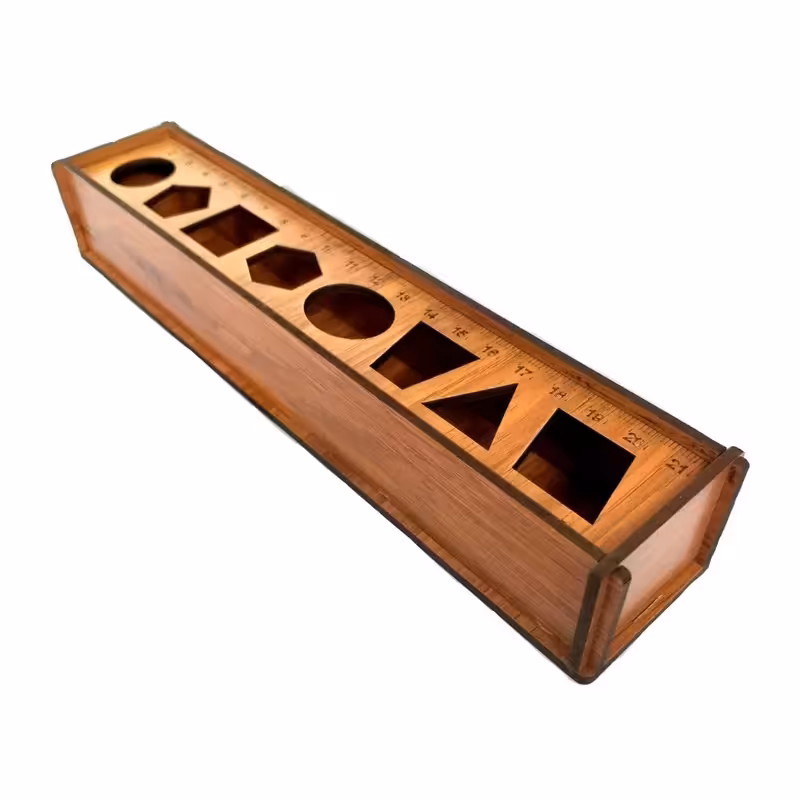 جامدادی چوبی کشویی - به همراه خط کش و شابلون- رنگ بنفش