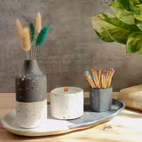 ست دکوری 4 تکه گیاشا طرح موزاییکی (سفید مشکی)