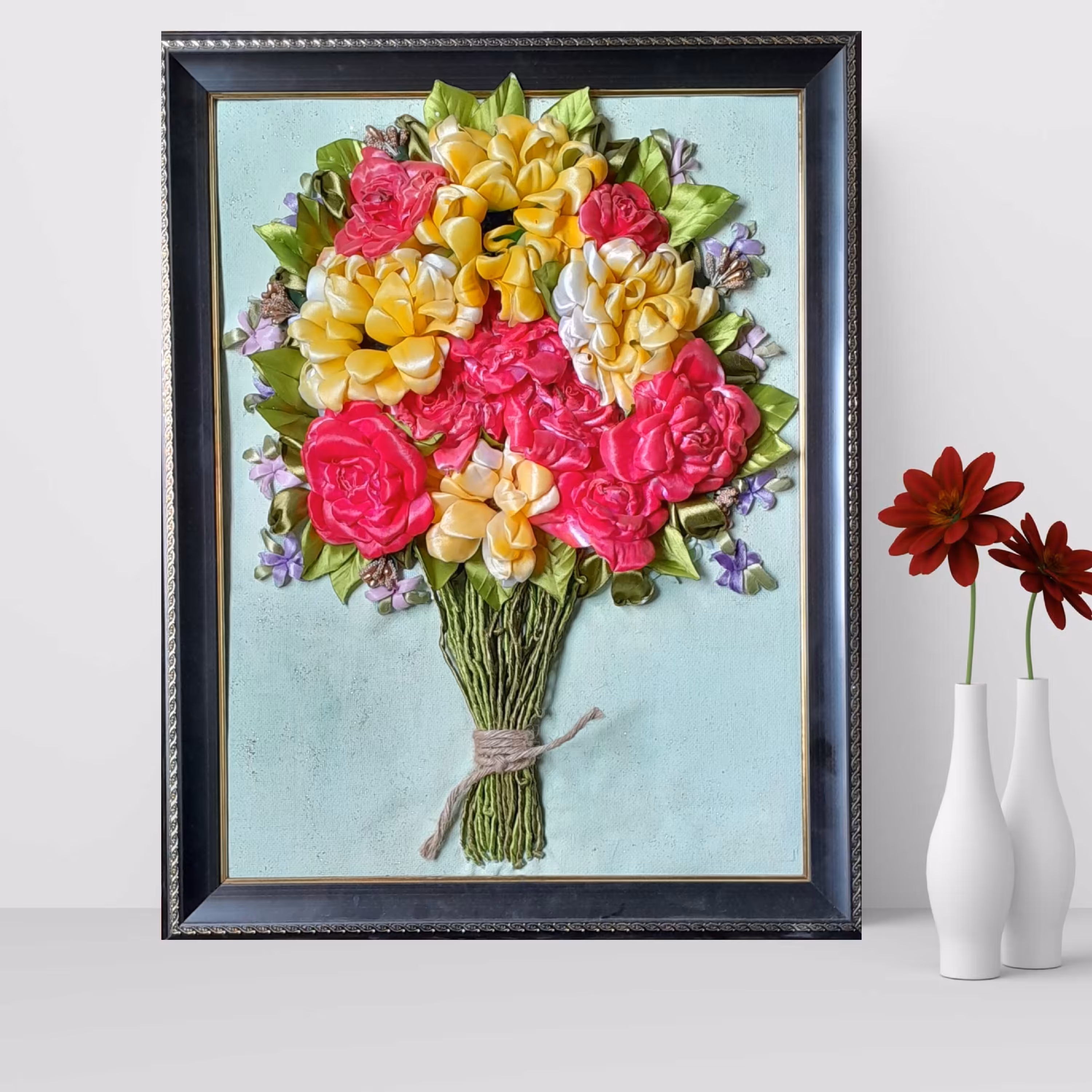 تابلو گل برجسته روباندوزی کد02(پس کرایه)