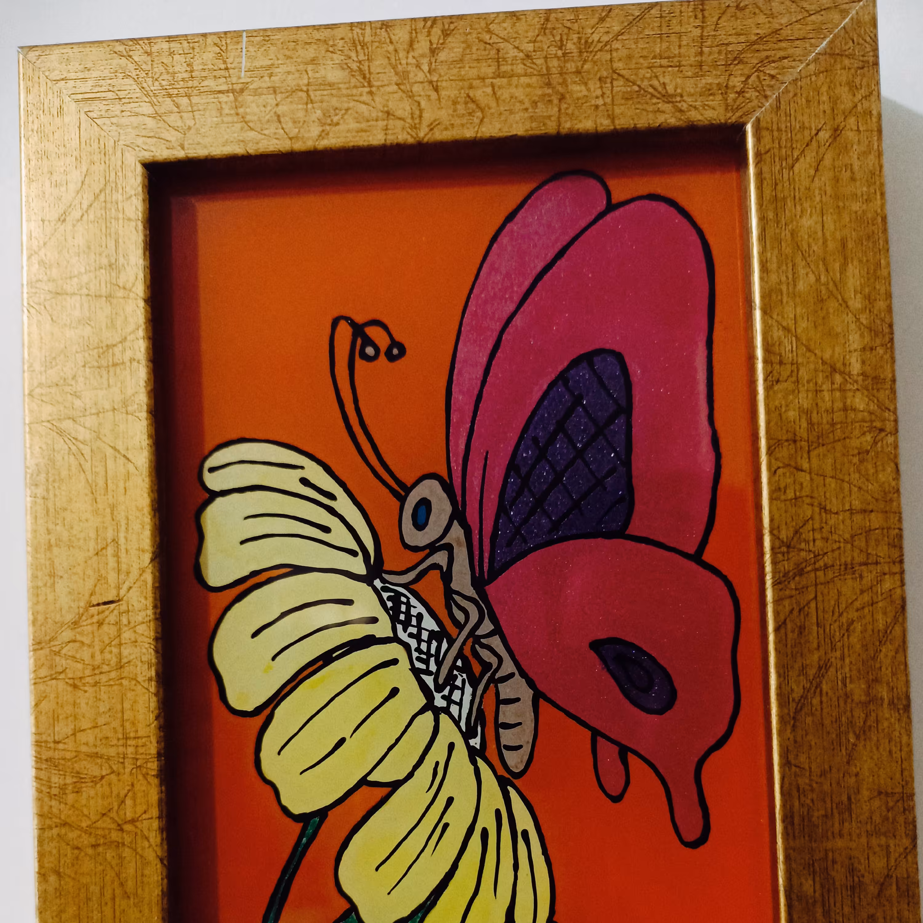 تابلو پروانه و گل  آفتابگردون ویترای