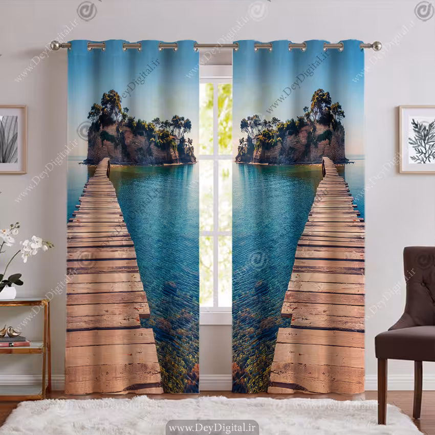 پرده چاپی سه بعدی طرح طبیعت جزیره PK-6595