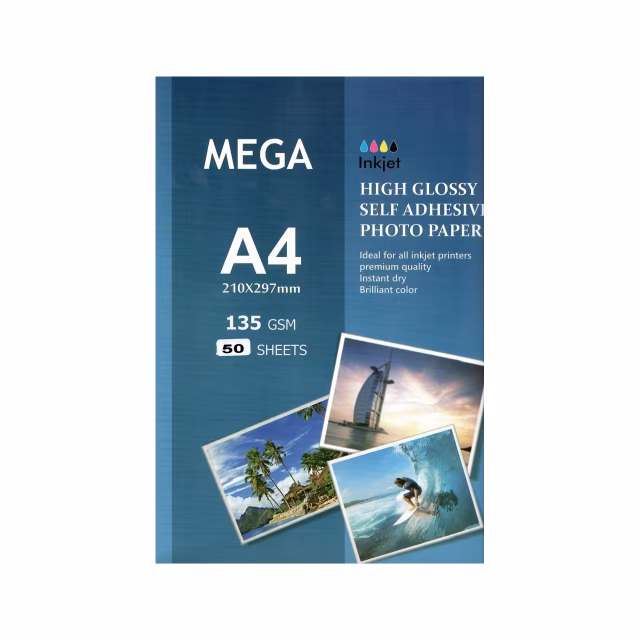 کاغذ فتوگلاسه پشت چسبدار مگا سایز A4 وزن 135 گرم 50 برگ