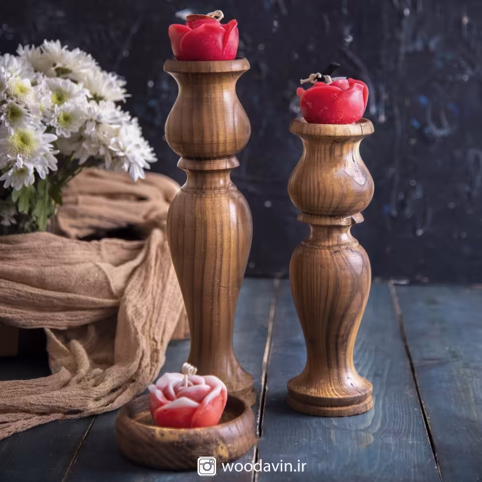 ست شمعدان سه تایی چوبی_دکوری چوبی_دکوراتیوچوبی_شمعدان خراطی_تزیینی _هفتسین