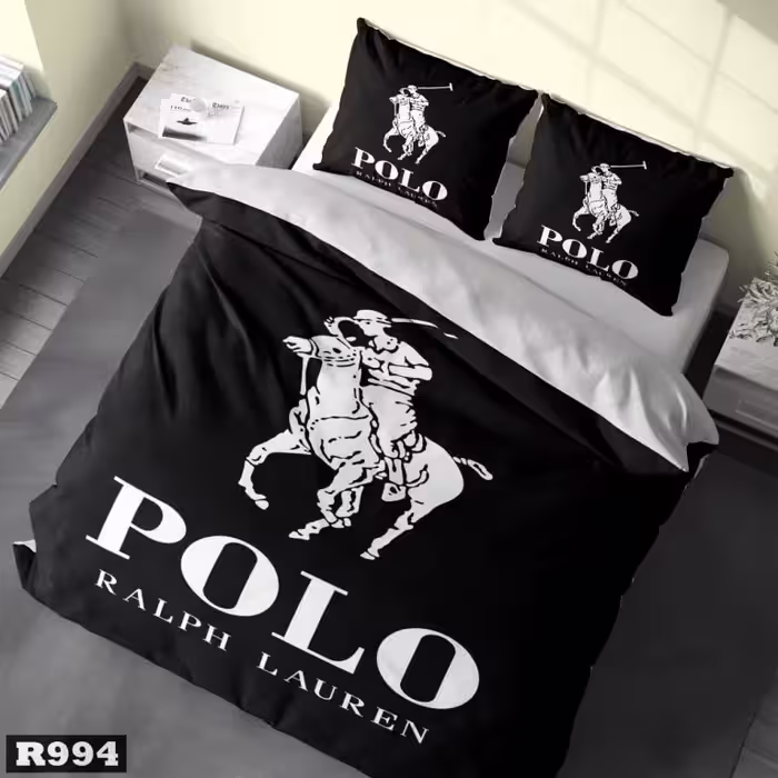 سرویس روتختی یک نفره سه بعدی میکرو تترون،طرح پلو(polo) سفید مشکی،مناسب نوجوان و جوان،برای تخت 90