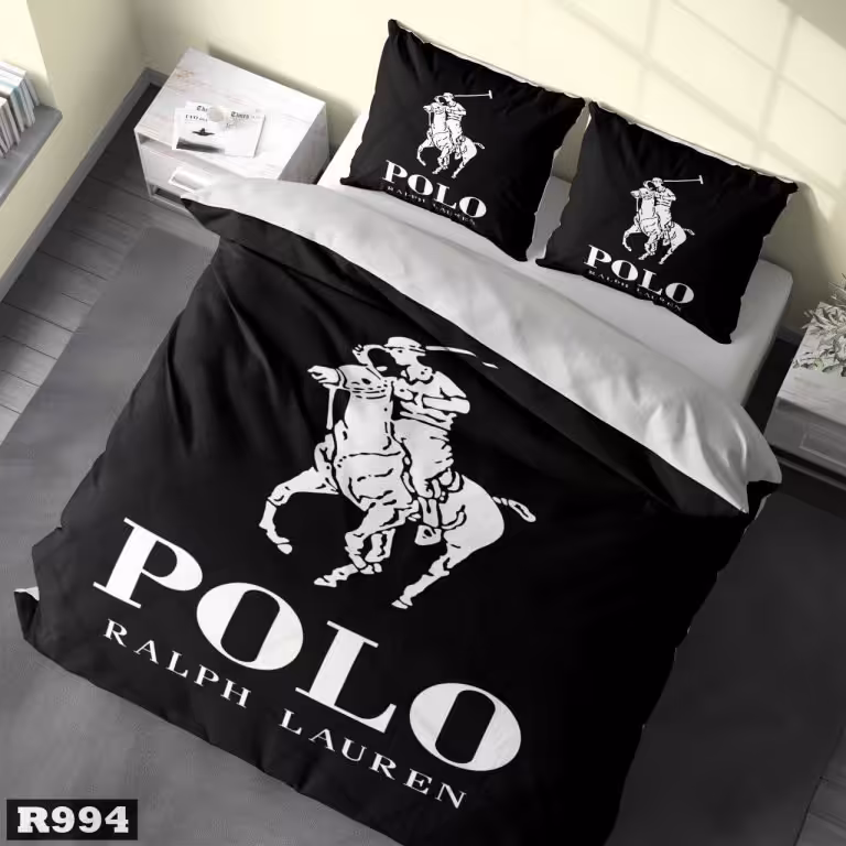 سرویس روتختی یک نفره سه بعدی میکرو تترون،طرح پلو(polo) سفید مشکی،مناسب نوجوان و جوان،برای تخت 90