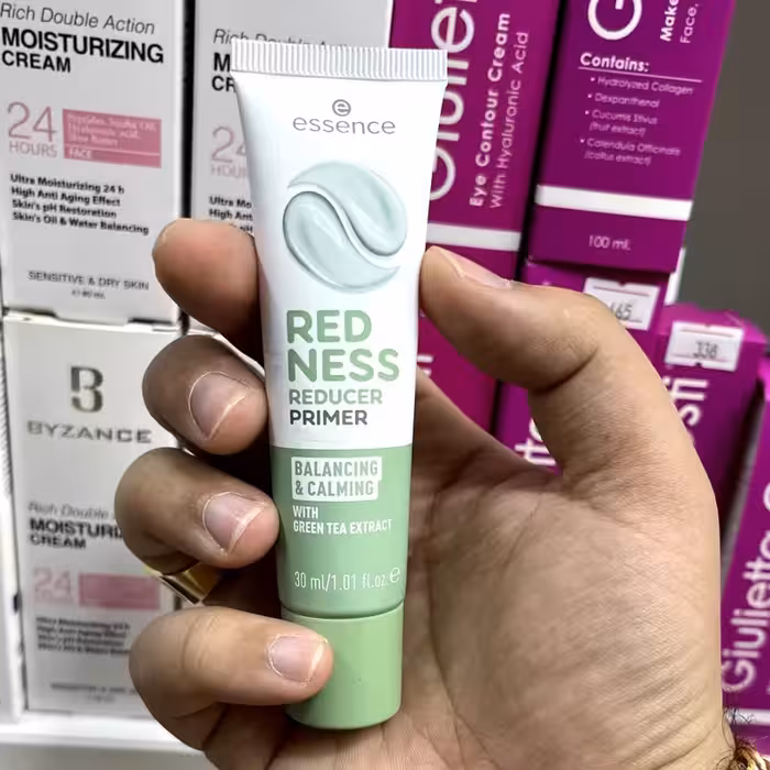 پرایمر ضد قرمزی و اصلاح رنگ قرمز اسنس برطرف کردن لک، قرمزی و ایرادات پوستی مرطوب کننده و آبرسان 24 ساعته تثبیت و افزایش | amazonchi