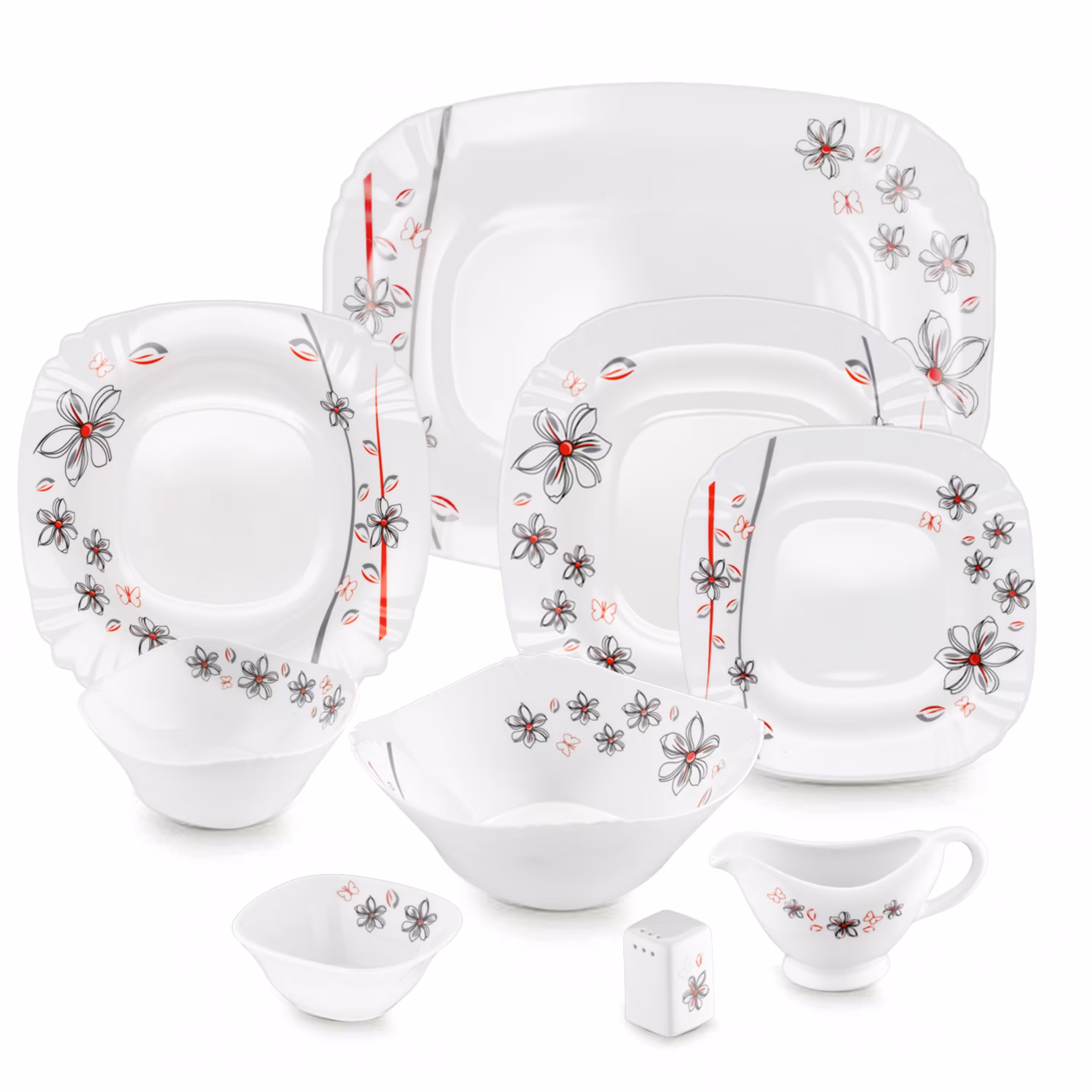 سرویس غذا خوری 40 پارچه اوپال هومیت طرح ماریا قرمز مربع