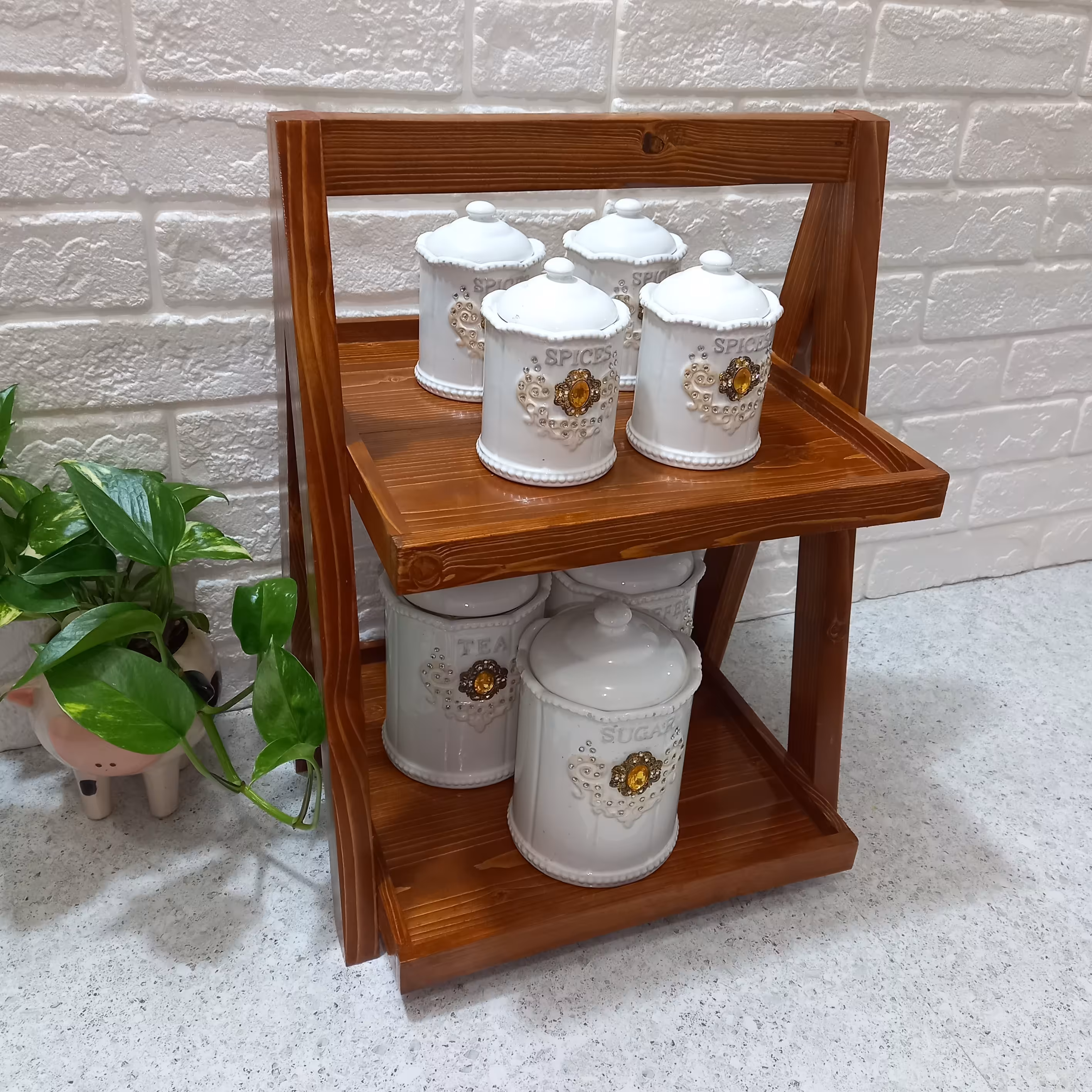 استند دوطبقه تمام چوب 