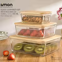 ست ظروف شیشه ای شیاردار درب چوبی