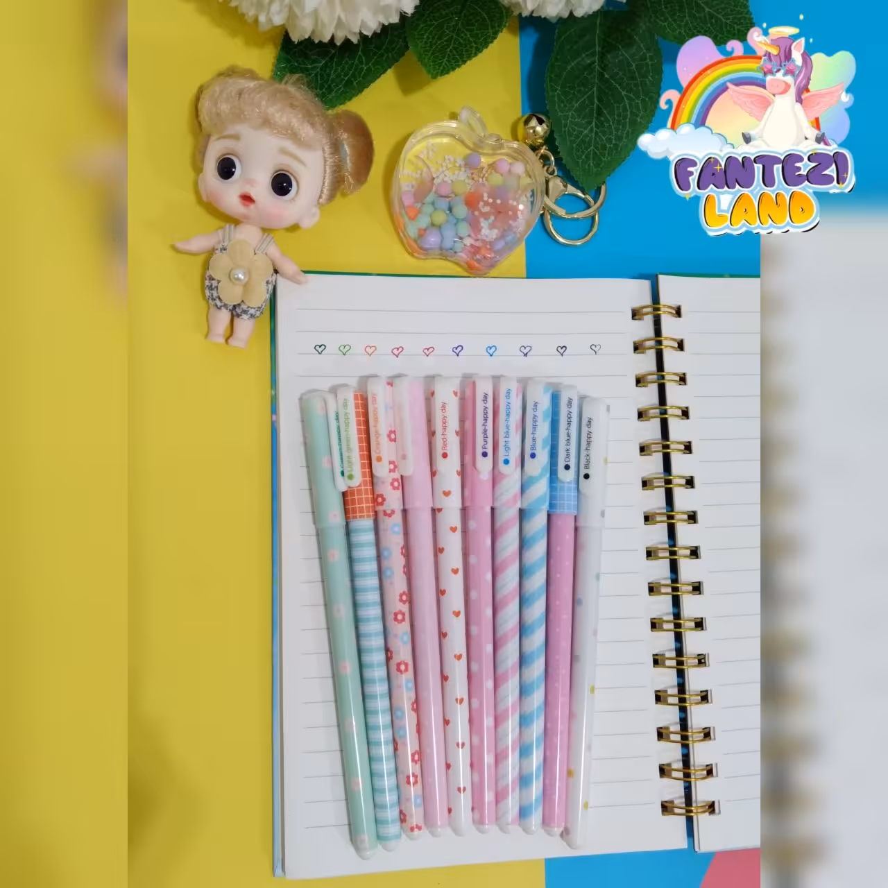 روان نویس ده تایی هپی دی 10 خودکار  رنگی در 4 طرح فانتزی 