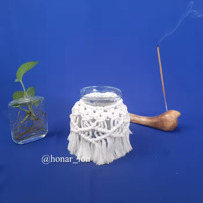 جاشمعی مکرومه بافی گالری هنریون کاور نخ پنبه و جاشمعی شیشه ایی ارسال بصورت پس کرایه