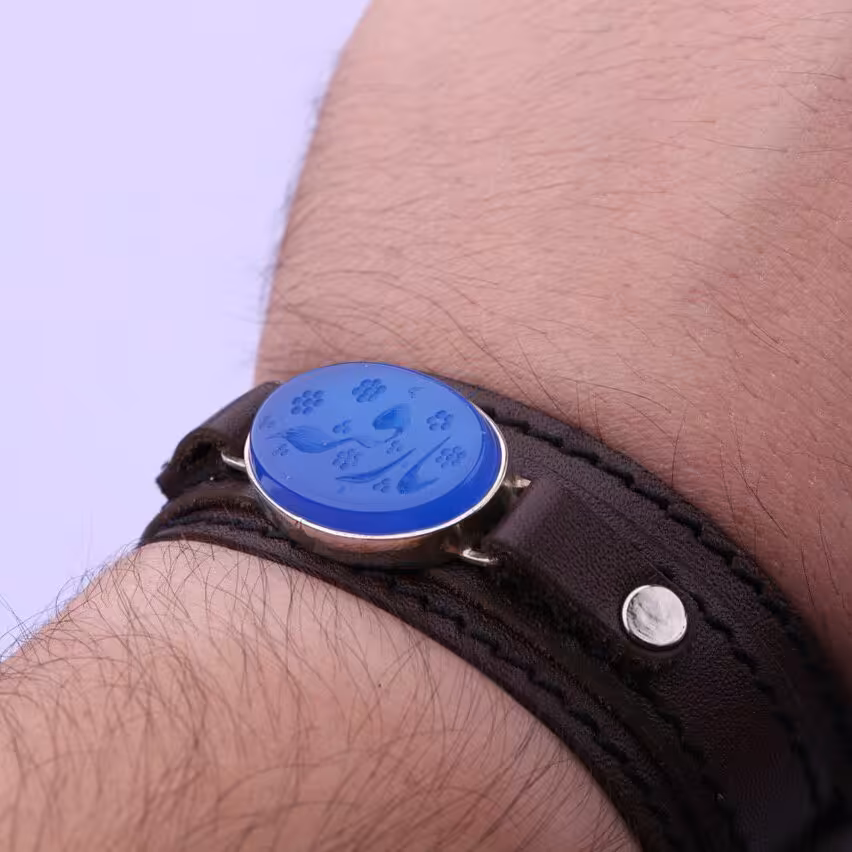 دستبند چرم طبیعی عقیق اصل یا رقیه