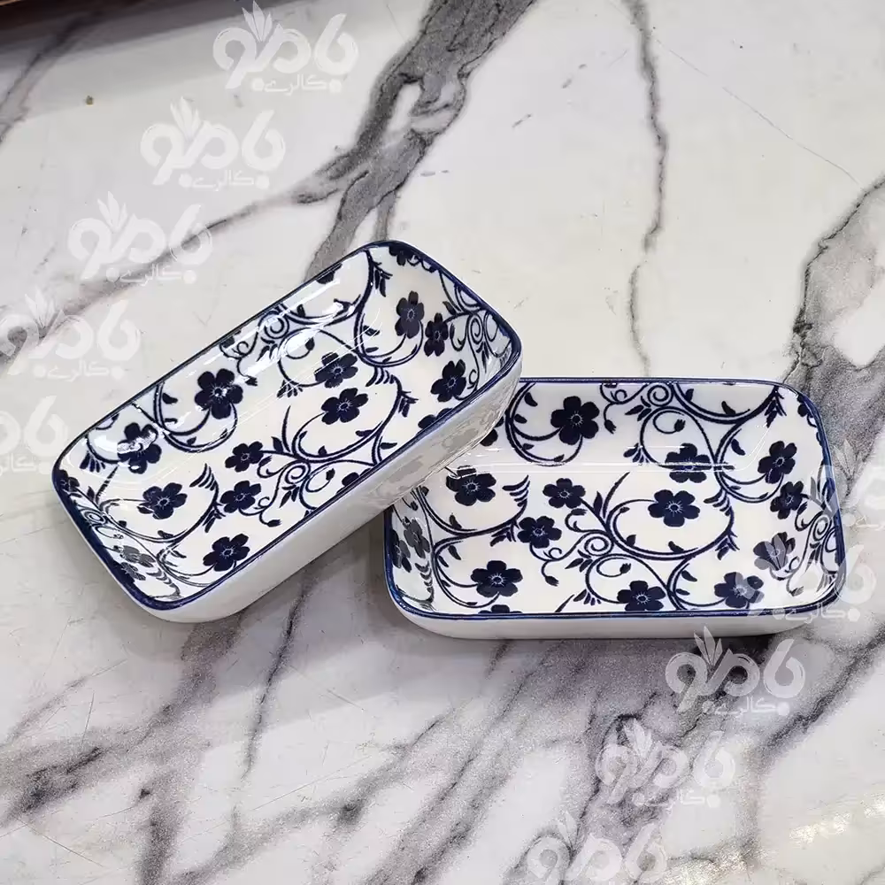 خرما خوری مستطیل سرامیکی گل آبی جدید
