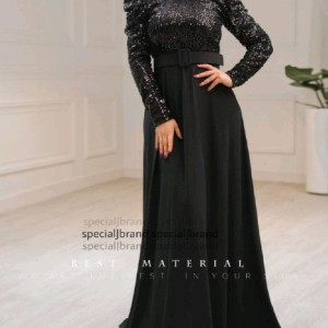 پیراهن مهمانی زنانه کرپ کش وپولک مدل ماکسی شکیرا