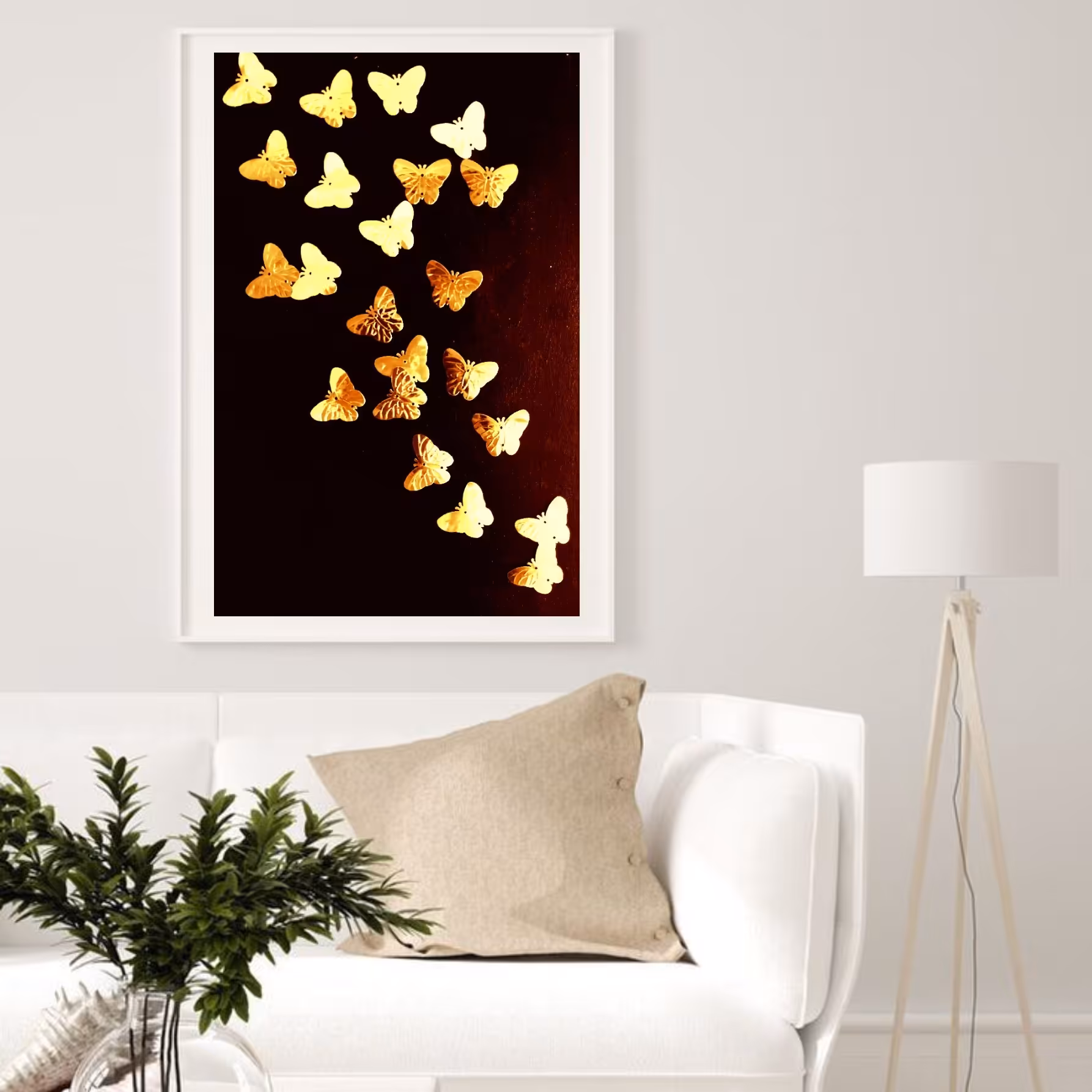 تابلو  دکوراتیو پروانه برجسته روی بوم پارچه ای  بدون قاب هنر دست