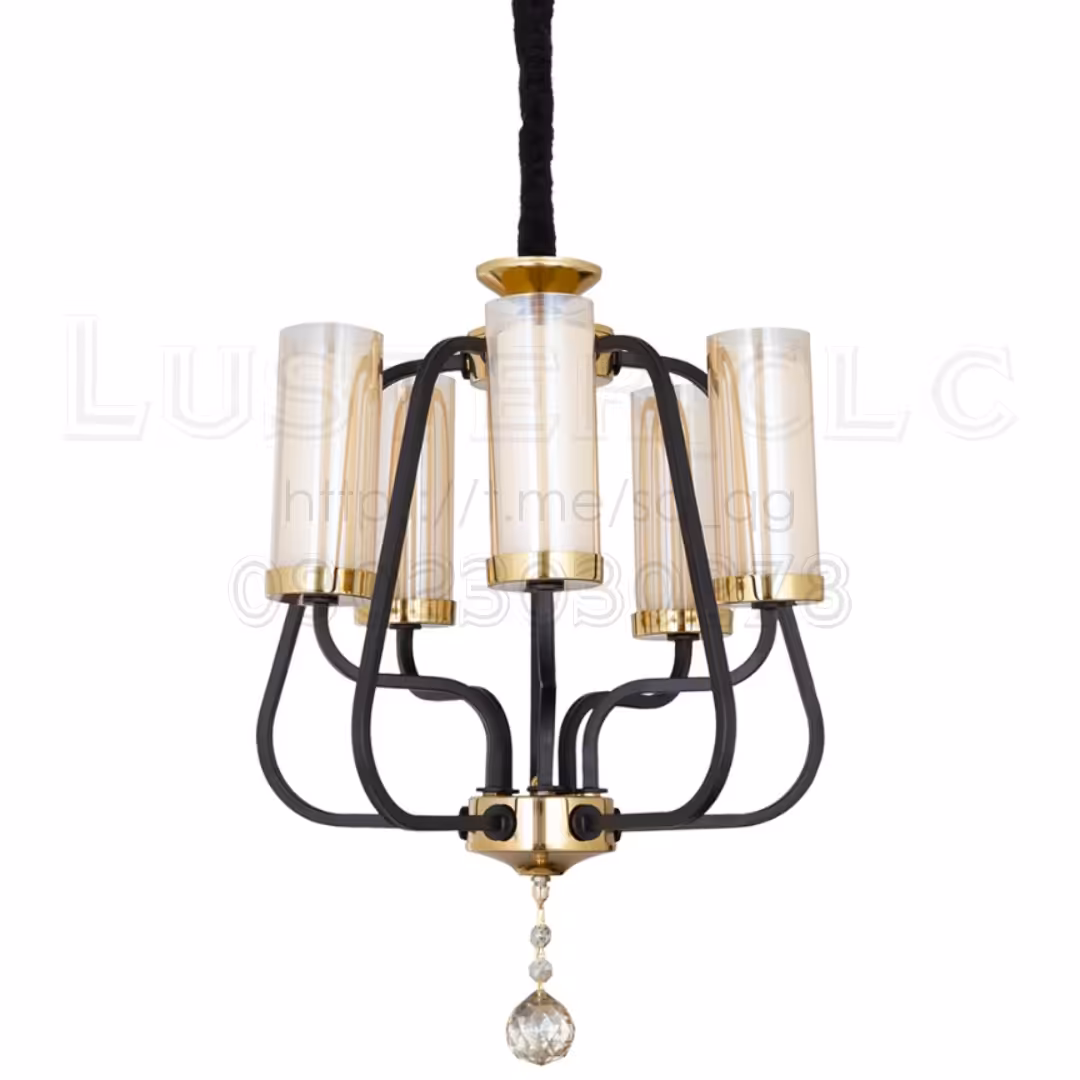 لوستر مشکی طلایی سالن پذیرایی اتاق آشپزخانه پروفیلی فلزی ارزان مدرن جدید آبکاری فورتیک و استاتیک باضمانت 5 شاخه کد M8130