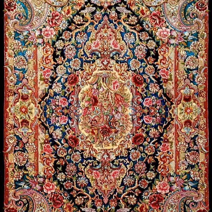 فرش دستبافت زرع نیم  سالاری تبریز چله و گل ابریشم رج 50 برجسته کاری شده تمام گل ها بسیار خاص و زینتی