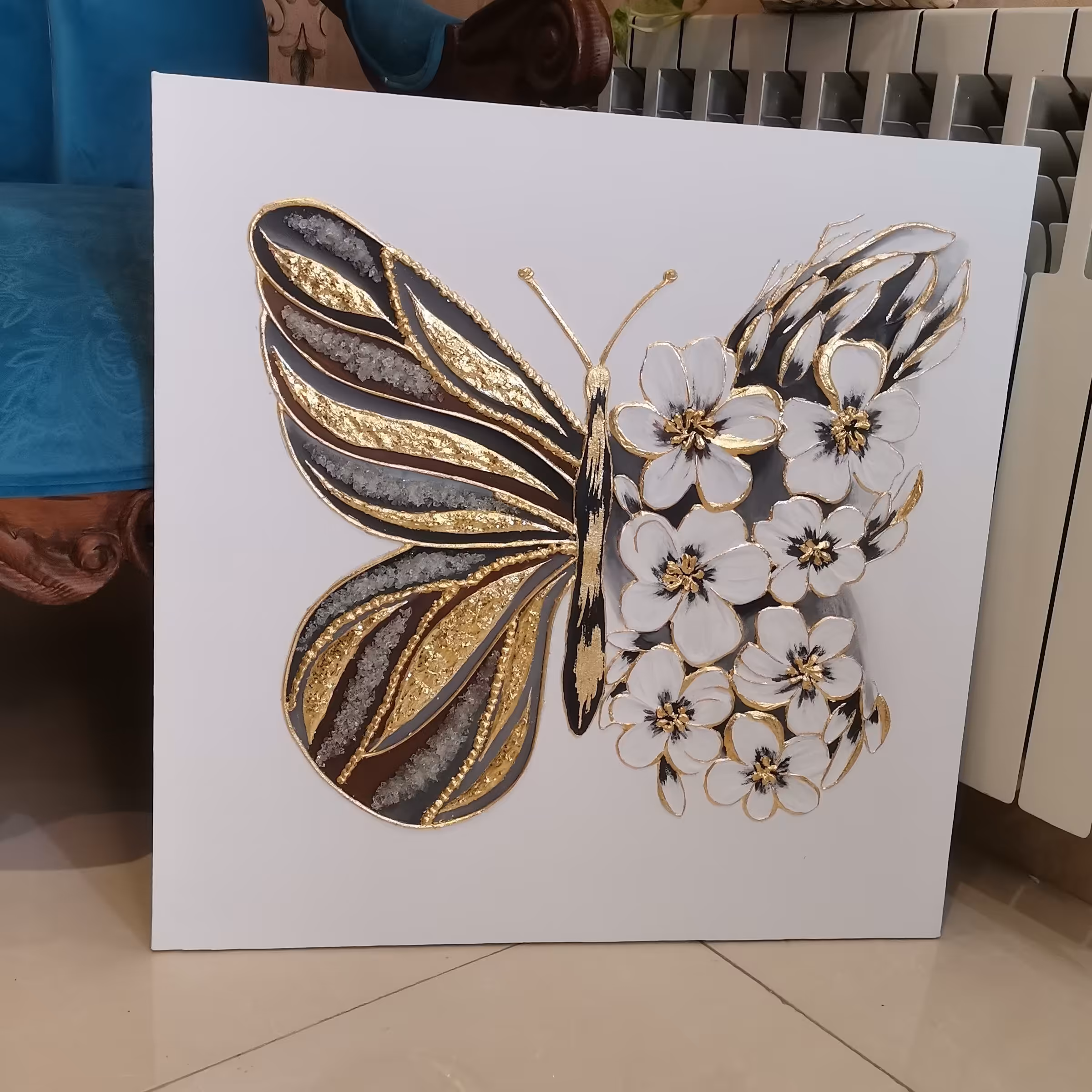 تابلو پروانه که ستش با تابلو ریسه در محصولات غرفه هست ابعا 60 در 60 قابل اجرا در ابعاد دلخواه