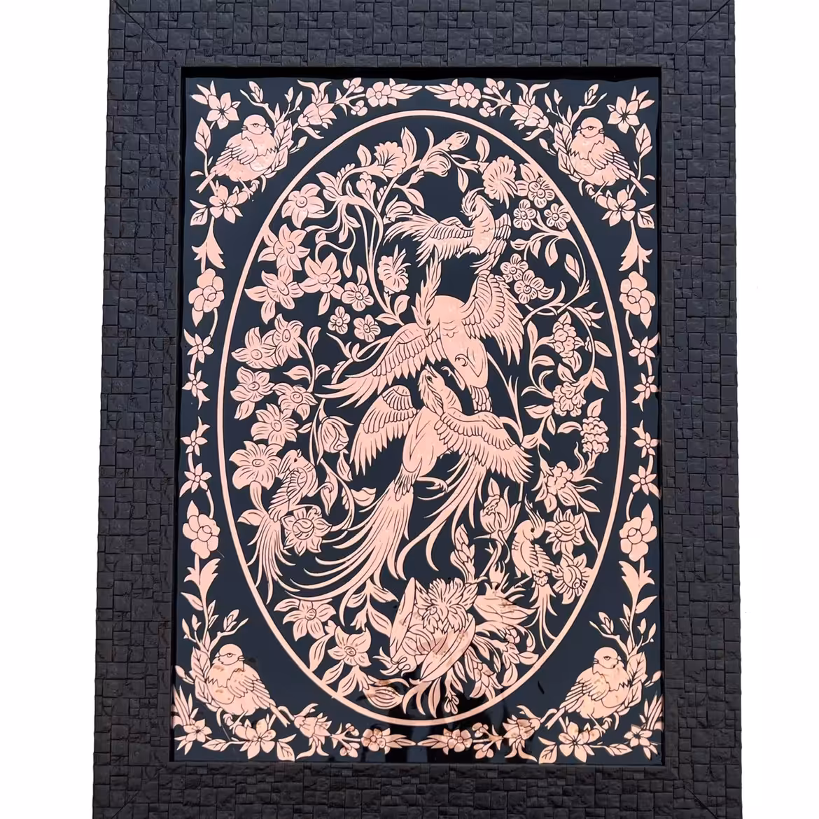 تابلو دیوار کوب مسی زنجان  طرح شکارگاه با قاب 