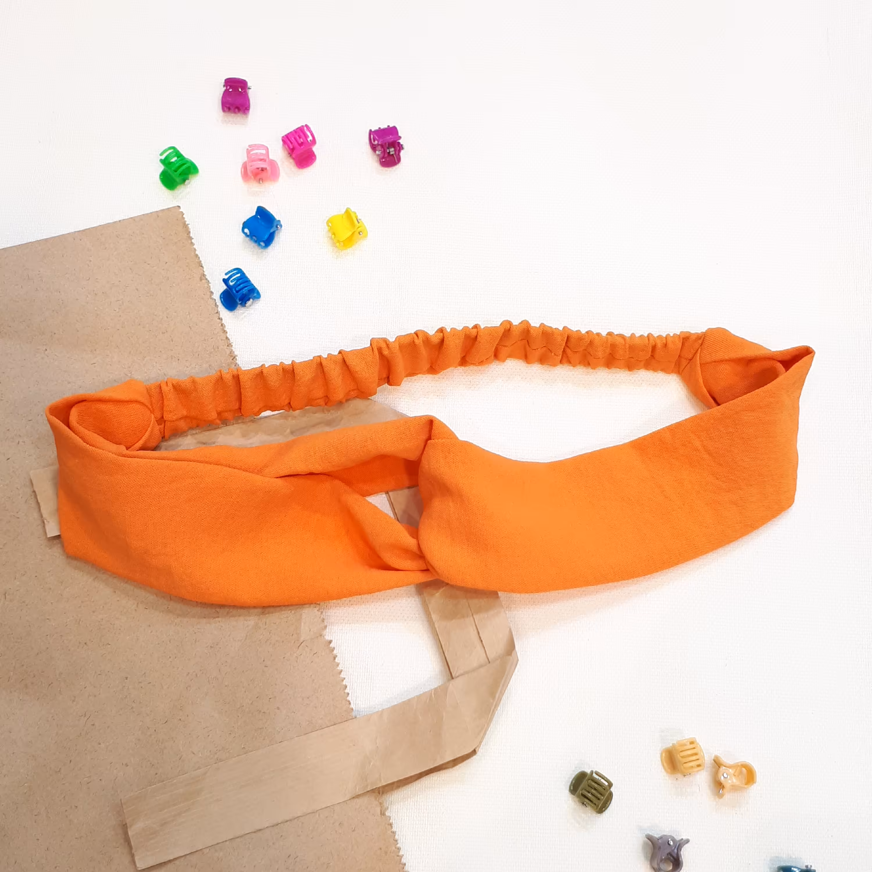 هدبند پارچه ای ( تل کشی ) رنگ نارنجی