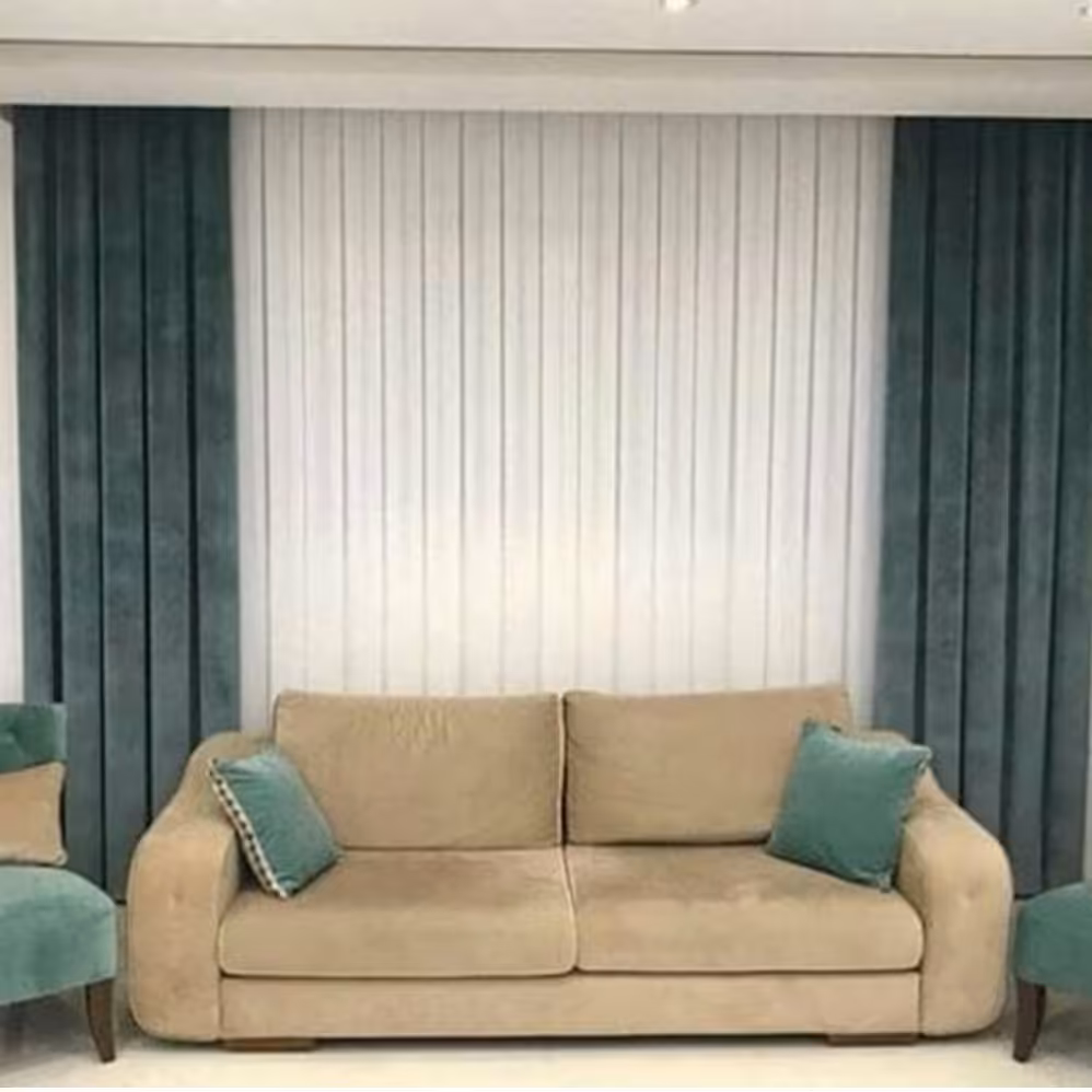 پرده کامل پانچ شده برای پذیرایی و اتاق خواب دو قواره پارچه هازان و حریر  شاین پنجره 3 متری