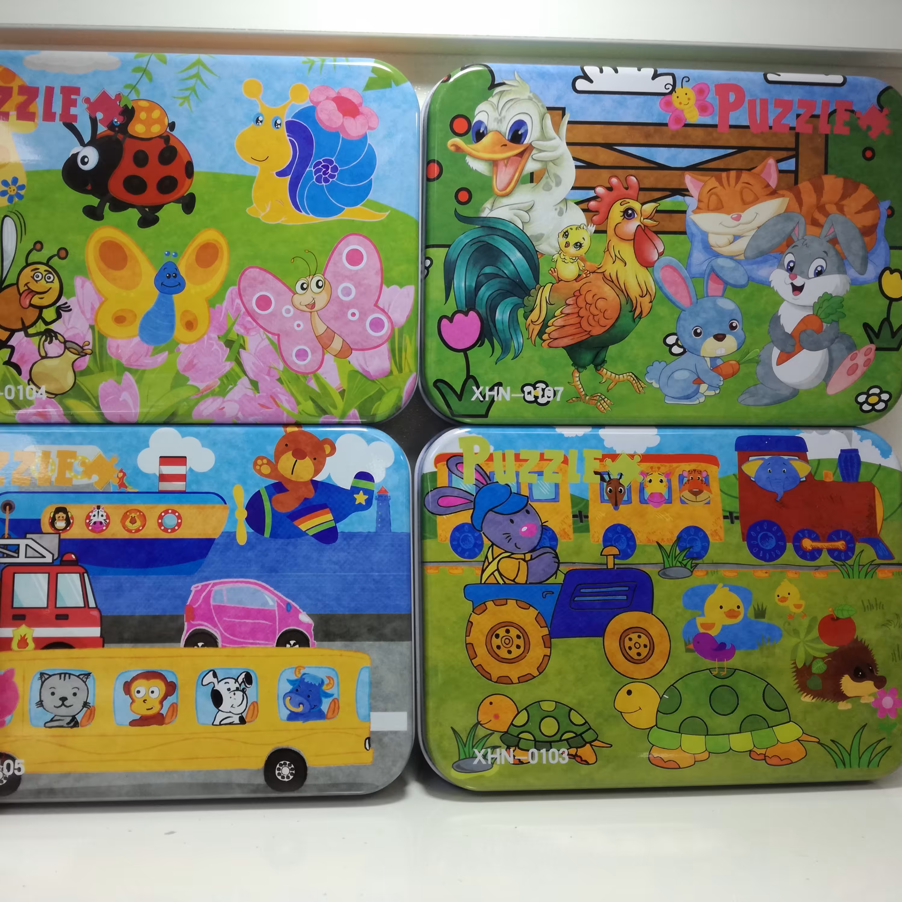 پازل چوبی جعبه فلزی 4 عددی آموزشی مناسب گروه سنی 3 الی 8 سال