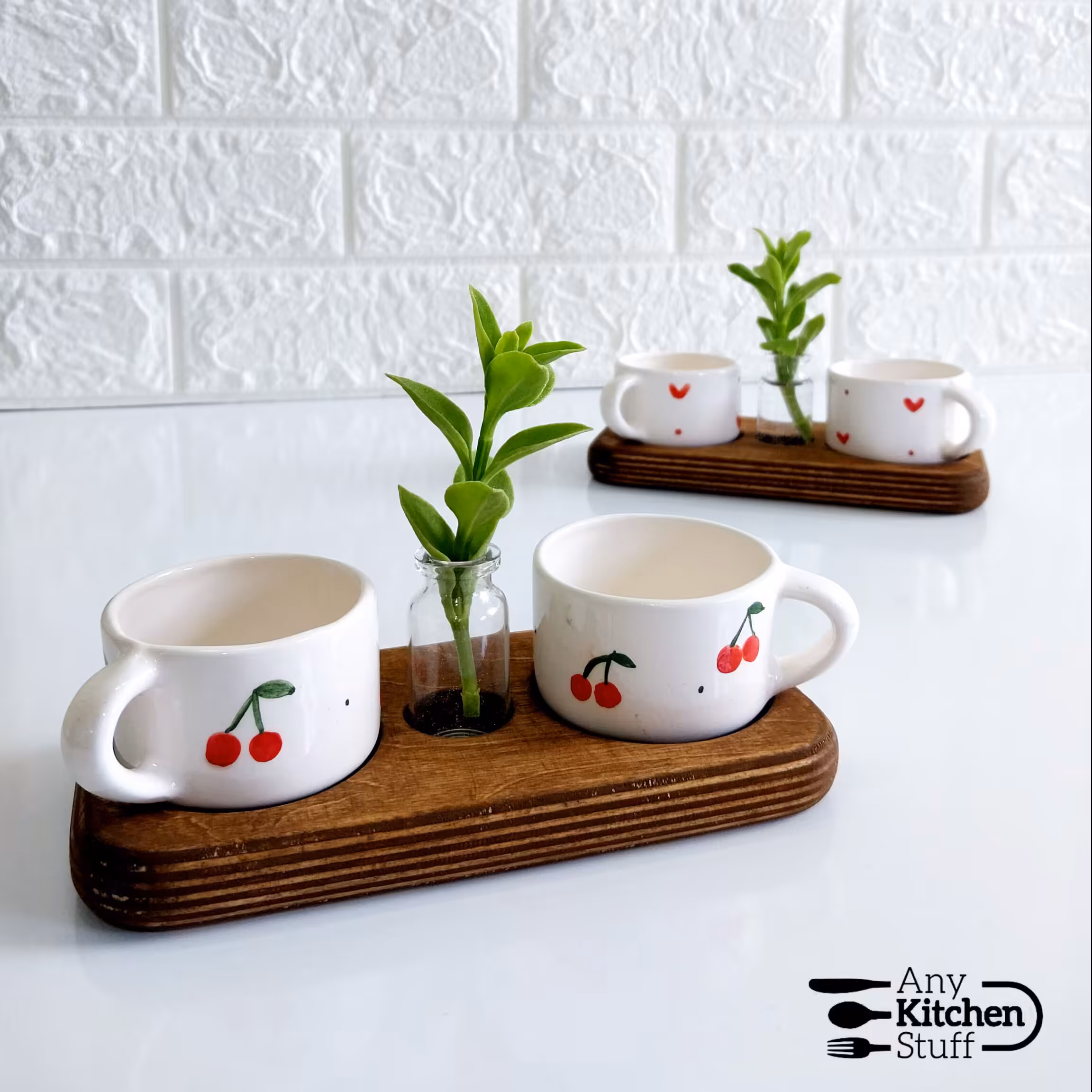 ست فنجان قهوه خوری سایز کوچک به همراه کفی چوبی و گلدان