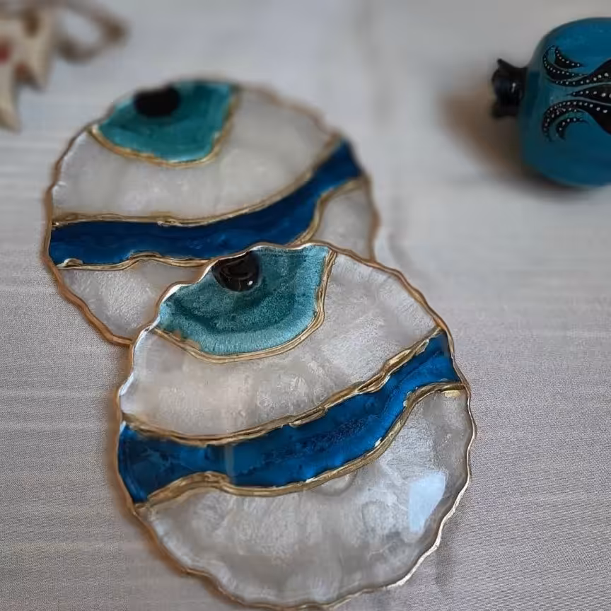 زیرلیوانی تمام رزین قطر 13 سانت طرح چشم نظر بسیار خاص قابل شستشو