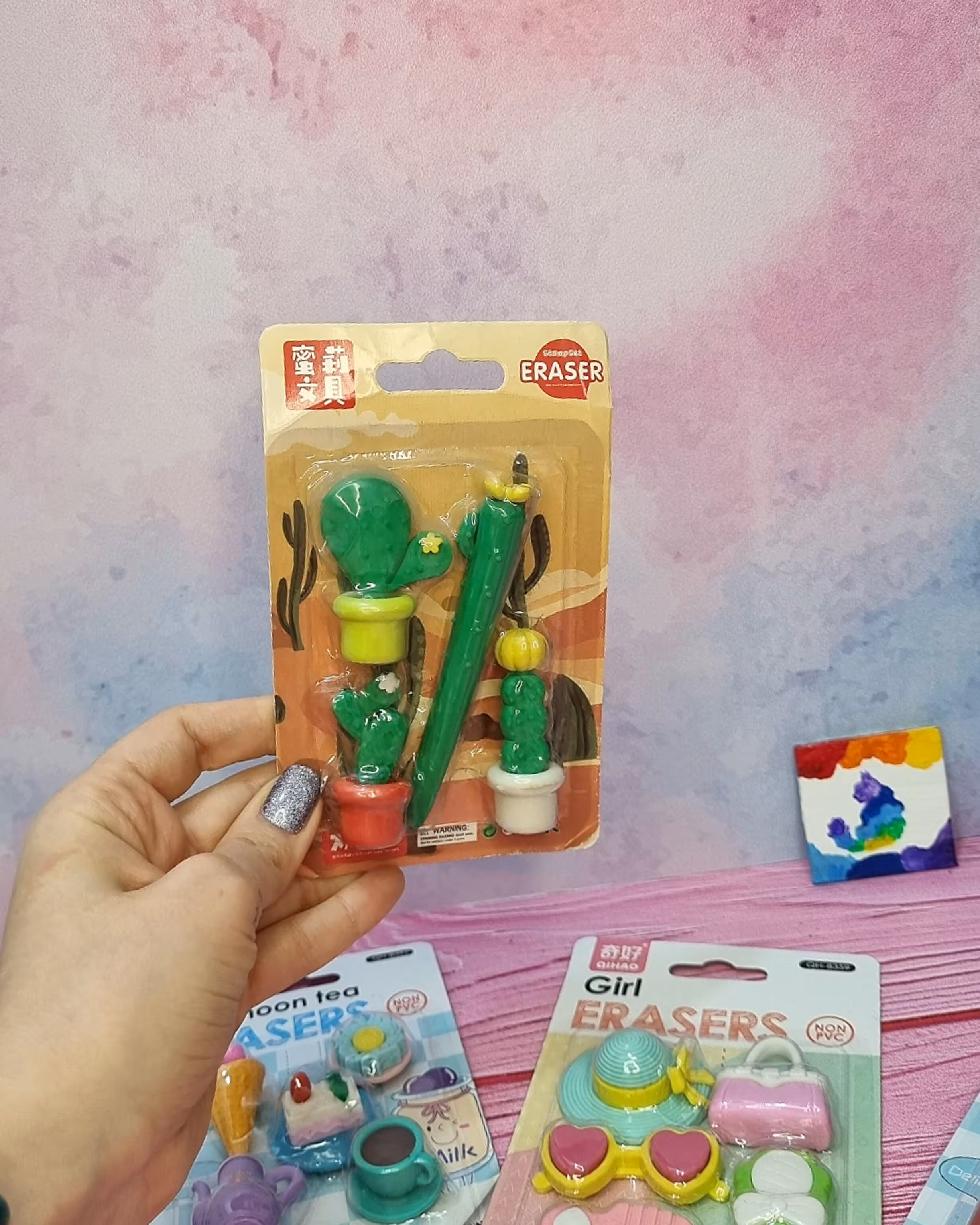 ست 4عددی پاک کن فانتزی طرح گلدون کاکتوس