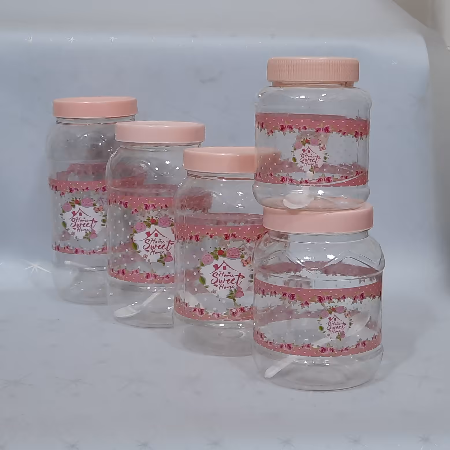 بانکه حبوبات گلدار پلاستیکی جاحبوباتی سایز 5