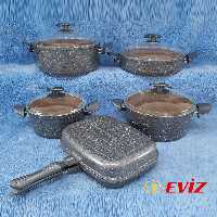 سرویس قابلمه 10 پارچه چدن گرانیت اویز EVIZ مدل سوئینگ طوسی (خاکستری)