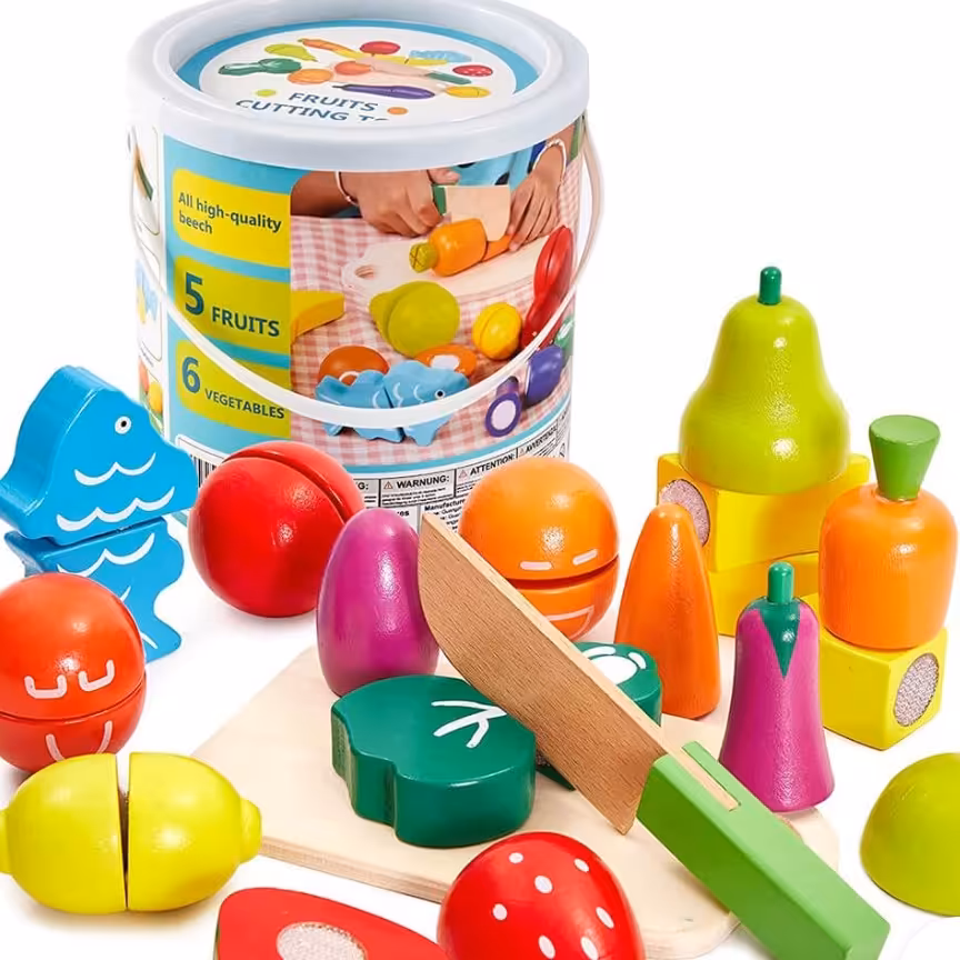 ست برش میوه چوبی با سطل بازی