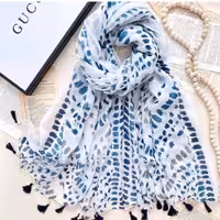 شال نخی آبی و سفید