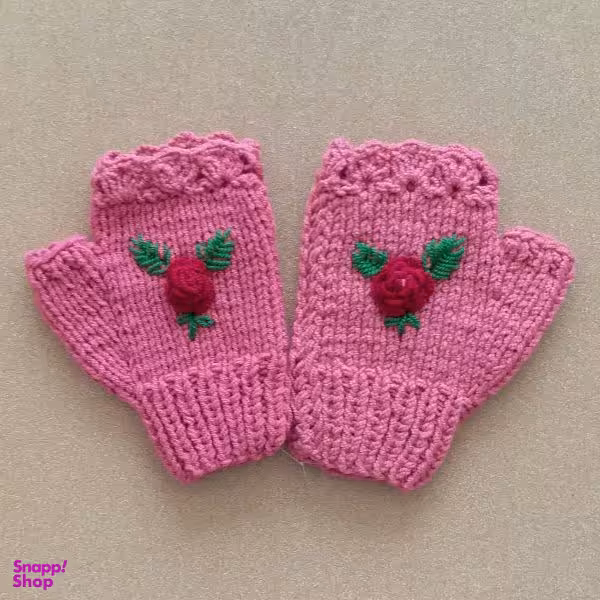 دستکش بافتنی زنانه مدل گل دوزی HM111