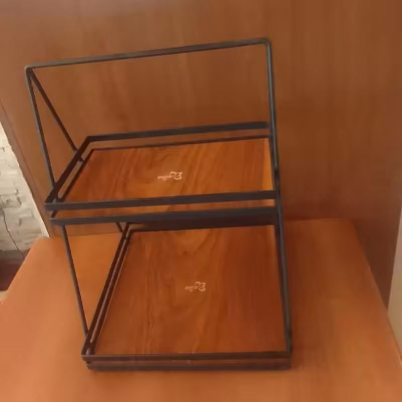 استند طبقه شلف مشکی قهوه ای چوبی ضد زنگ دوطبقه ارتفاع 41 در30
