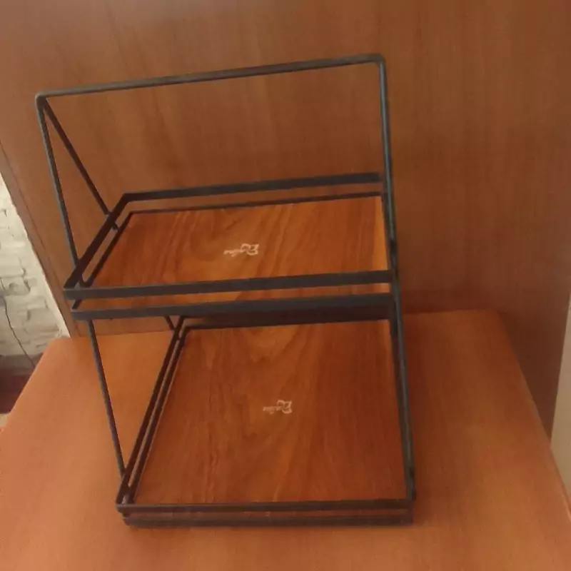 استند طبقه شلف مشکی قهوه ای چوبی ضد زنگ دوطبقه ارتفاع 41 در30