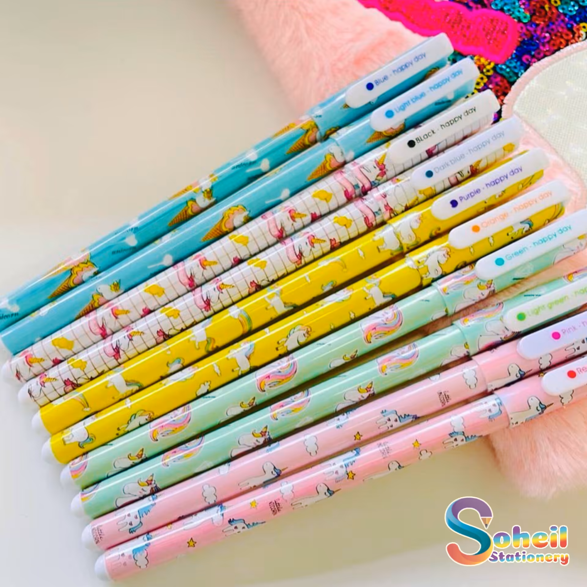 روان نویس 10 تایی هپی دی مدل یونی کورن Happyday Unicorn