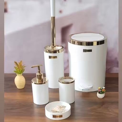 ست  سرویس بهداشتی 5 پارچه روشا سفید طلایی