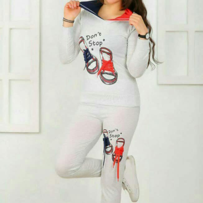 هودی و شلوار طرح کتونی جدید،کلاه دار ،دخترونه،
