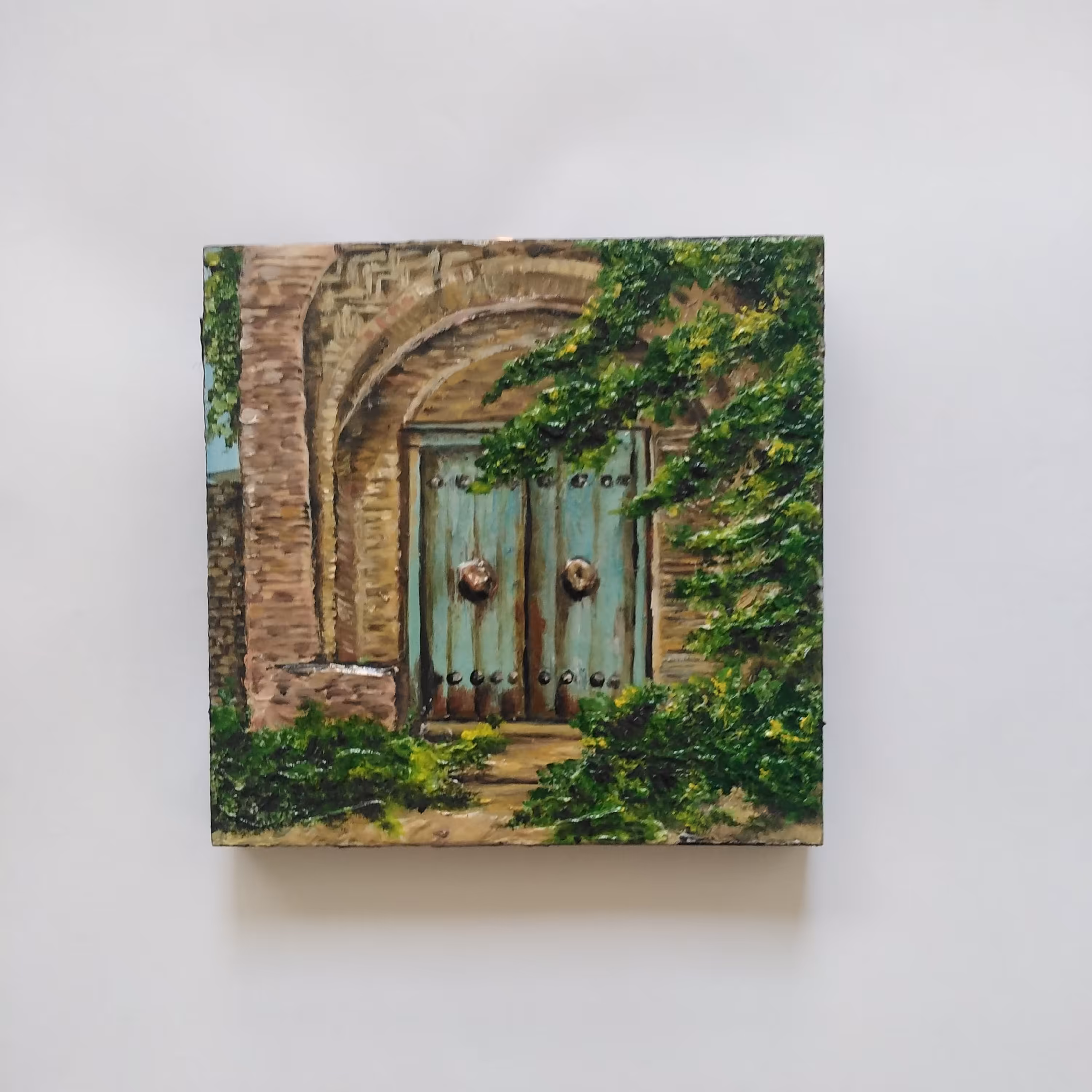 تابلوی رنگ روغن در اندازه 13 در 13 با طرحی برجسته کار روی شاسی و کارای گیره پشت 