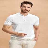 تی شرت یقه پولو سفید مردانه POLO YAKA T بژ اسمایل SMILE