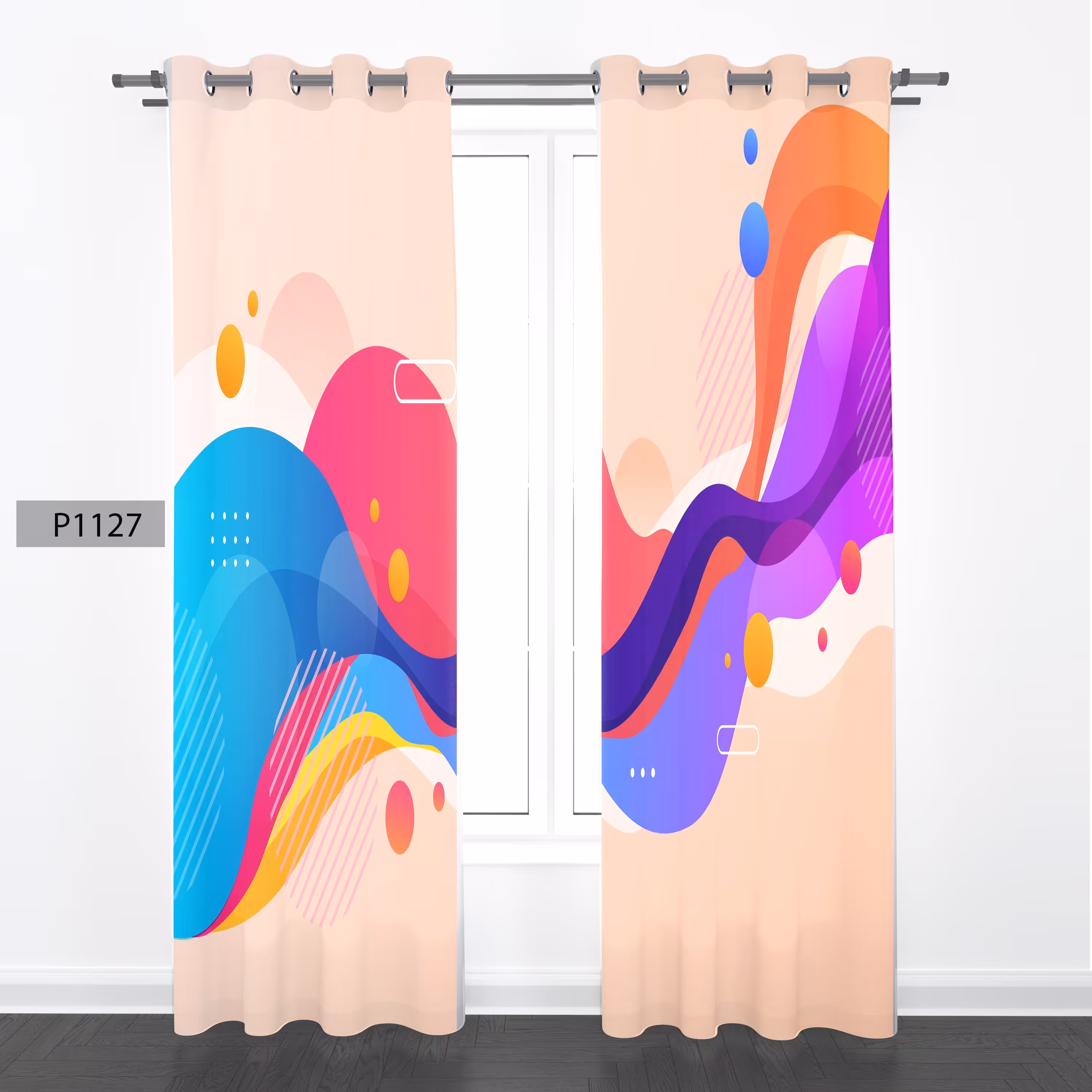 پرده هازان چاپی دوقواره دوخته شده پانچ شده هر قواره عرض 140ارتفاع 190 کد1127