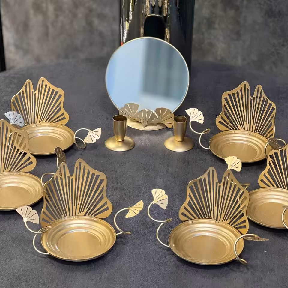 هفت سین لیزری طرح صدف همراه آینه و شمعدان با کیفیت عالی