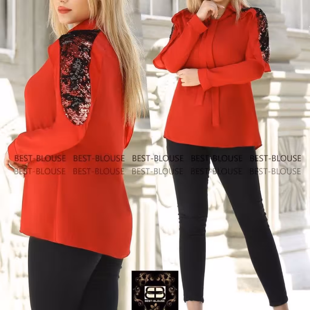 شومیز کرپ حریر سرشونه پولکی