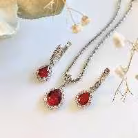 نیمست نقره زنانه با روکش طلا سفید مدل نگین اشک   کد 53