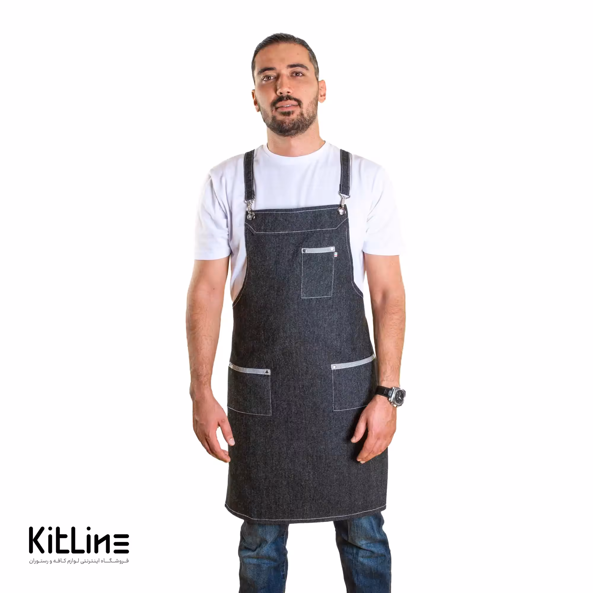 پیشبند جین 3 جیب ذغالی کیوان