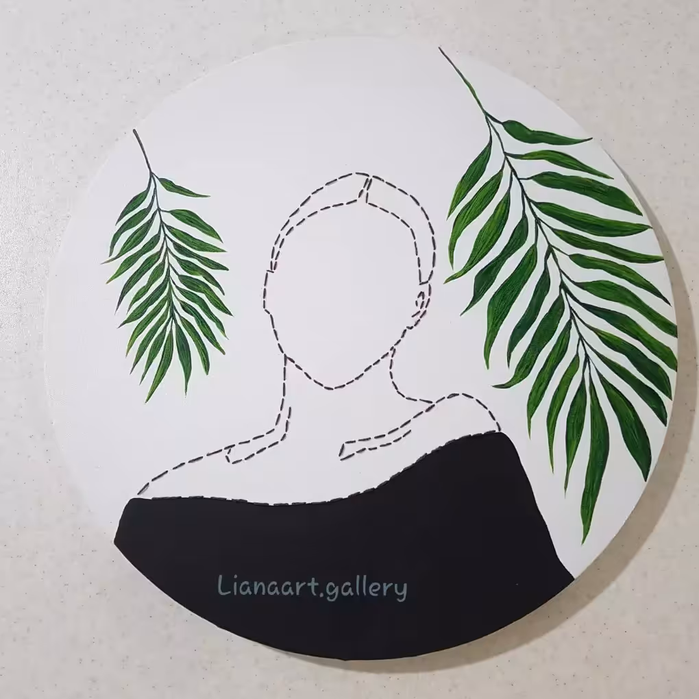 تابلو مینیمال  کوک دوزی مدل زن رنگ روغن بوم گرد سایز 30سانت (پس کرایه)